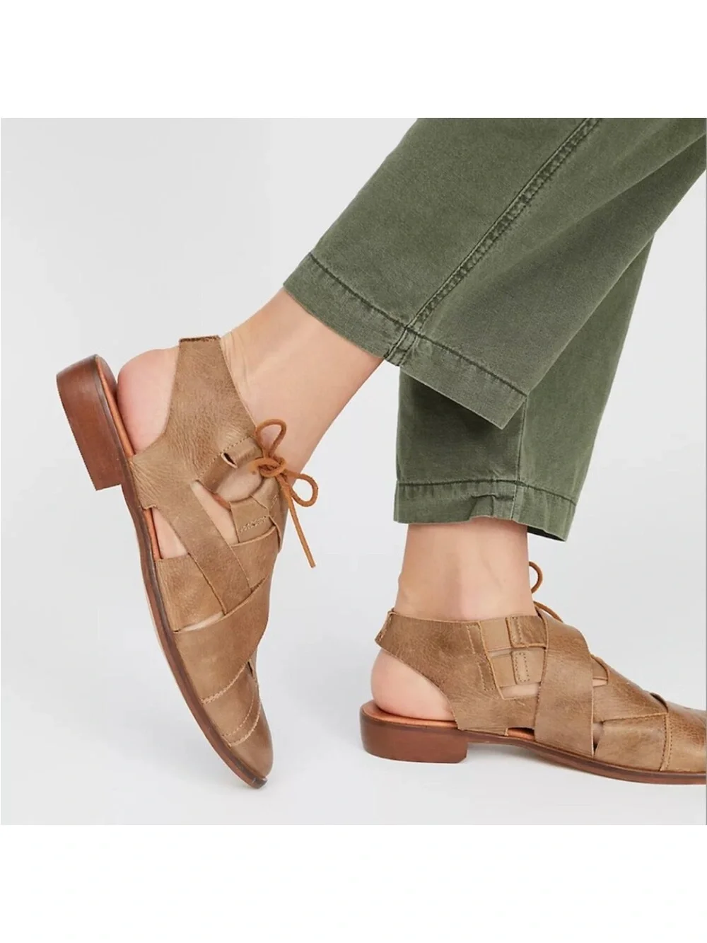 Free People Destino Woven Flat Tan/Brown Leather Size 38 Fits 7.5-8